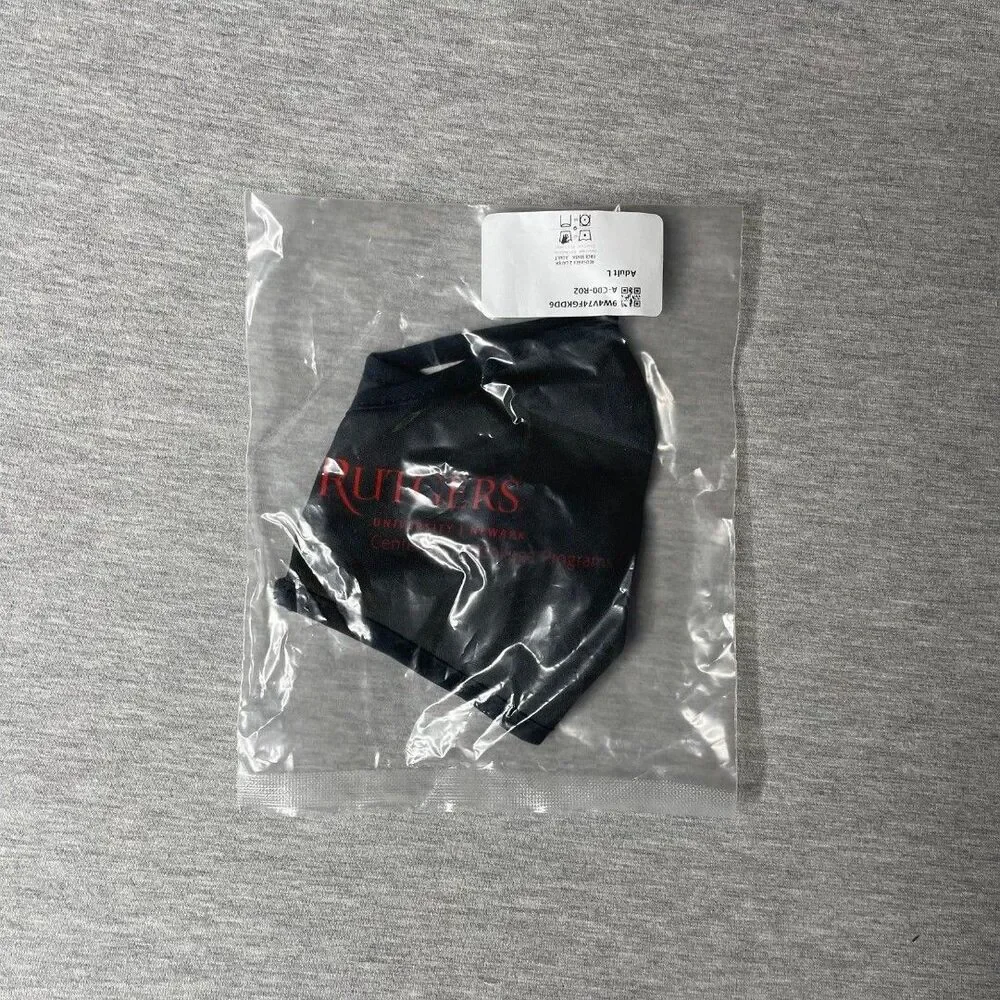 Rutgers University Black Cloth Reusable Face Mask in Sealed Bag